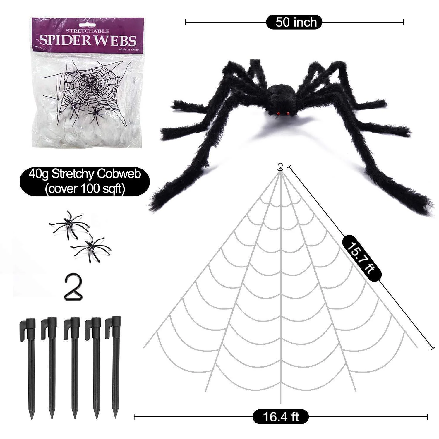 Spider Web Halloween Decoration Set With Large Spider - Image 5