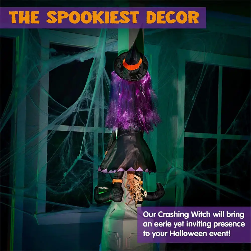 Halloween Witch Tree Decoration Non Woven Hanging Outdoor Yard Decor Fall 2025 Spooky Crashing Display - Image 2
