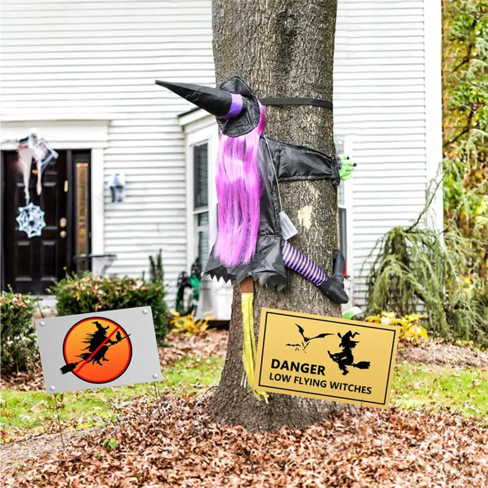 Halloween Witch Tree Decoration Non Woven Hanging Outdoor Yard Decor Fall 2025 Spooky Crashing Display - Image 6