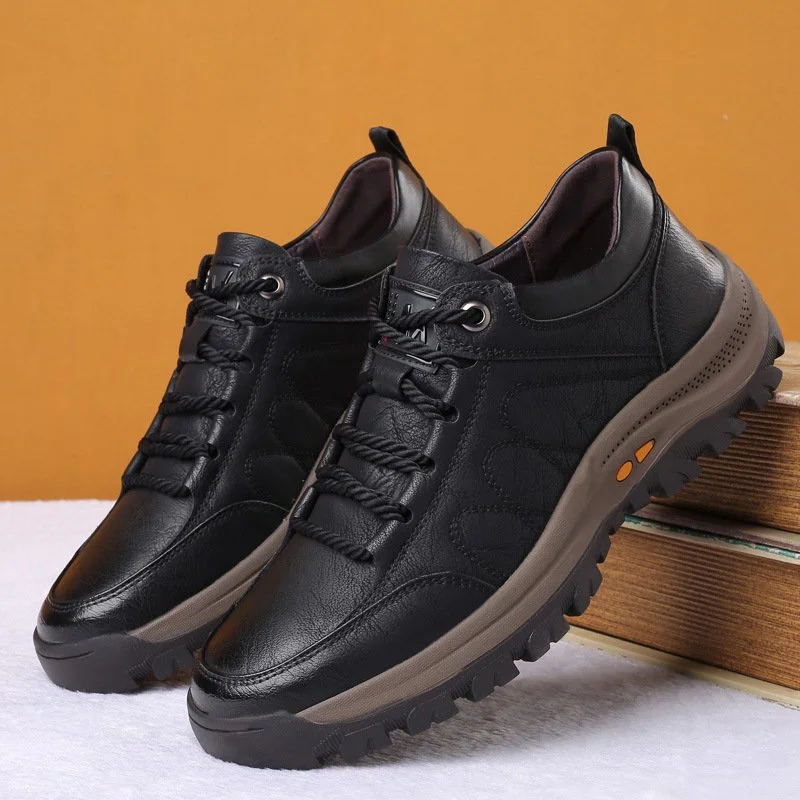 Hand-Sewn Leather Leisure Shoes for Men, Waterproof, Comfortable, Non-Slip Rubber Sole, Lightweight for Outdoor Activities - Image 2