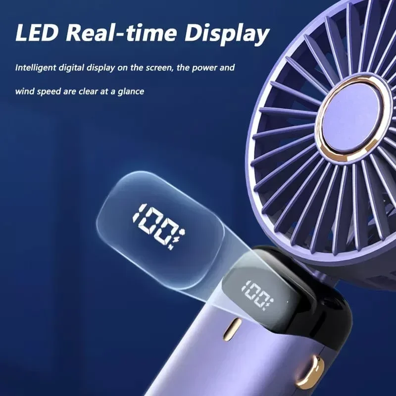 Handheld Mini Fan 3000mAh Portable USB Rechargeable Desk Fan 5 Speed Neck Hanging Outdoor Display Screen - Image 3