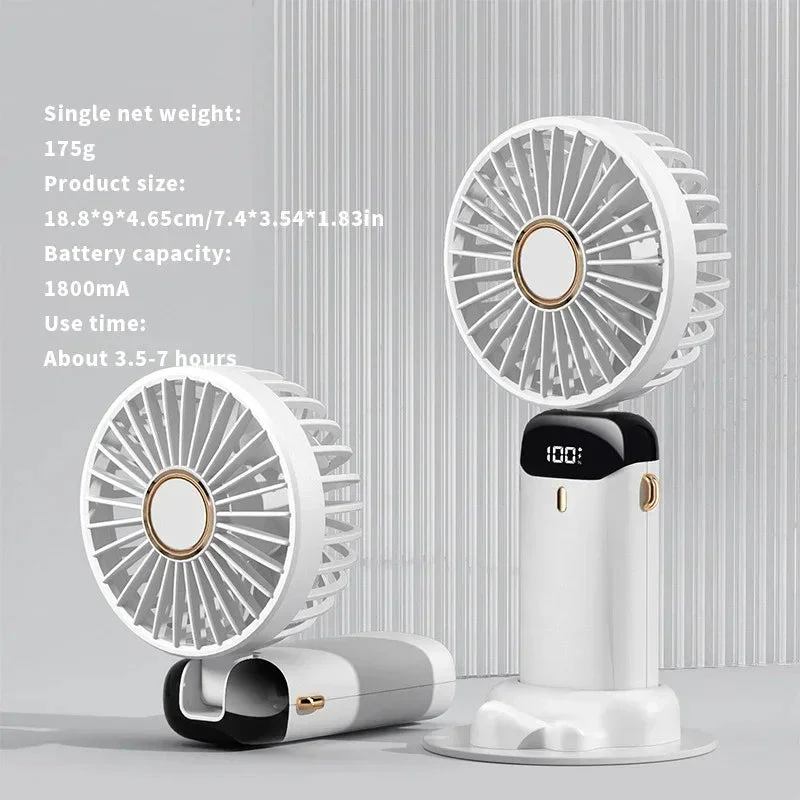 Handheld Mini Fan 3000mAh Portable USB Rechargeable Desk Fan 5 Speed Neck Hanging Outdoor Display Screen - Image 8