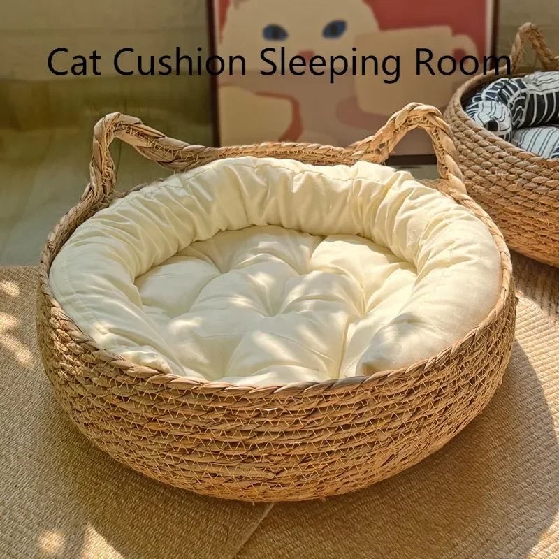 Handmade Vine Woven Cat Nest - Detachable Washable Winter Warmth Pad for Pet Supplies - Image 2