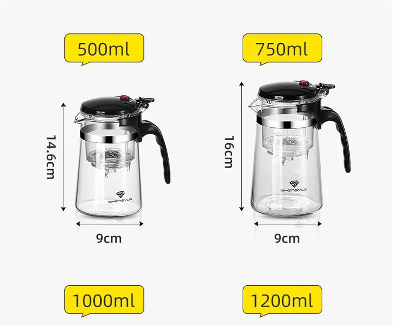 Heat Resistant Glass Teapot With One Click Filter Tea Maker - Image 10