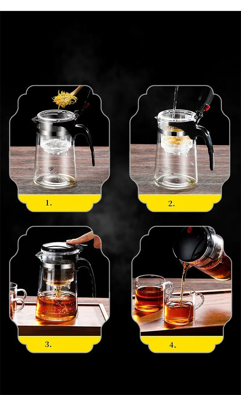 Heat Resistant Glass Teapot With One Click Filter Tea Maker - Image 20