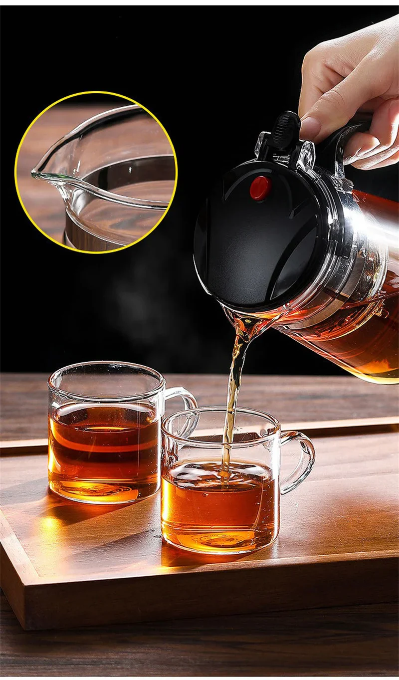 Heat Resistant Glass Teapot With One Click Filter Tea Maker - Image 8
