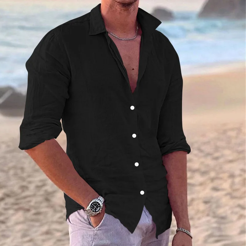 High Quality Cotton Casual Office Shirt, Solid Color Long Sleeve Dress Shirt - Image 3