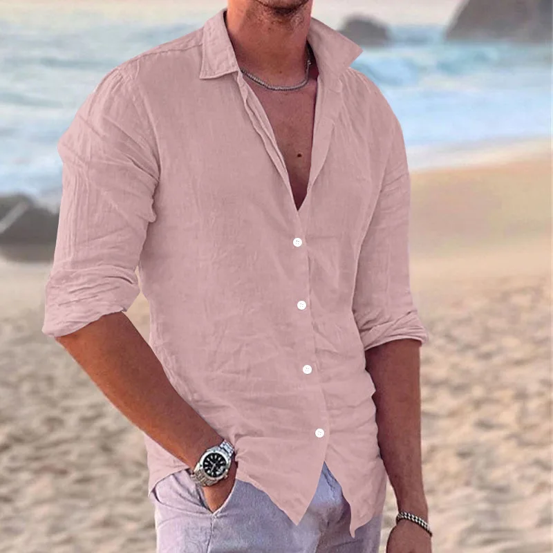 High Quality Cotton Casual Office Shirt, Solid Color Long Sleeve Dress Shirt - Image 4