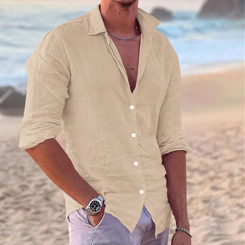 High Quality Cotton Casual Office Shirt, Solid Color Long Sleeve Dress Shirt - Image 5