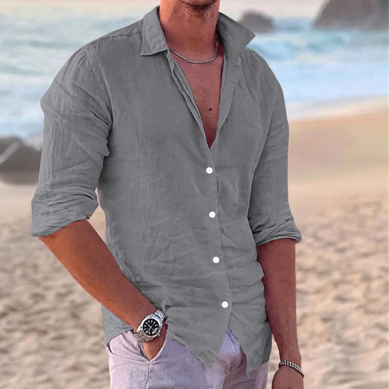 High Quality Cotton Casual Office Shirt, Solid Color Long Sleeve Dress Shirt - Image 6