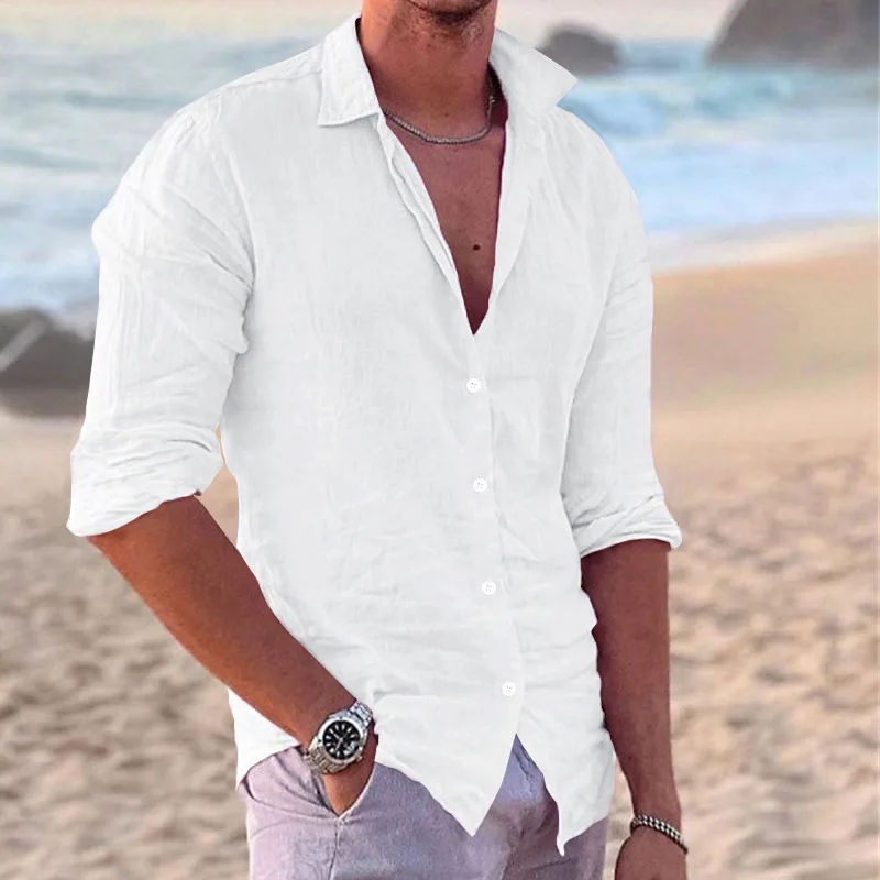 High Quality Cotton Casual Office Shirt, Solid Color Long Sleeve Dress Shirt - Image 7
