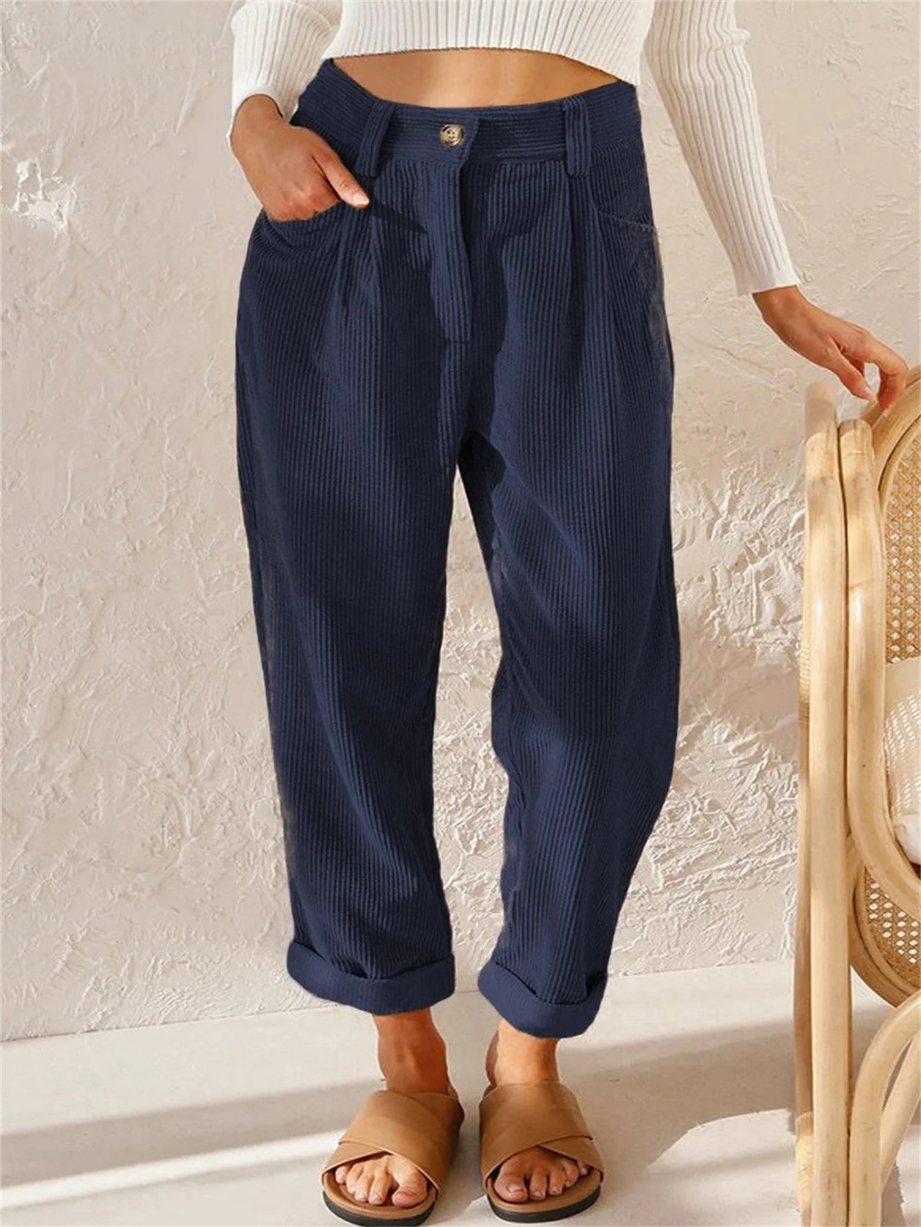 High Waist Casual Women's Pants, Soft Comfortable Fabric, Relaxed Fit, Versatile Styling, Available in Sizes S to 3XL - Image 10