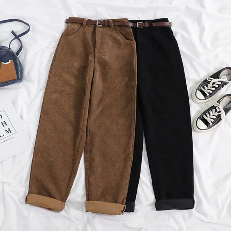 High Waist Corduroy Pants for Women, Wide Leg Cotton Trousers in Black and Coffee, Comfortable Casual Style - Image 4