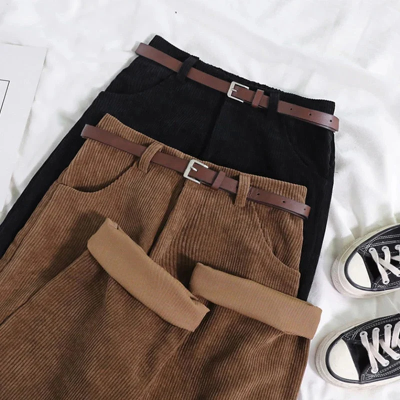 High Waist Corduroy Pants for Women, Wide Leg Cotton Trousers in Black and Coffee, Comfortable Casual Style - Image 5