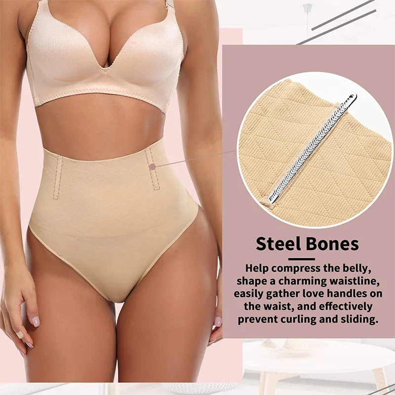 High Waist Tummy Control Thong Shapewear with Butt Lifter and Steel Bones for a Smooth Silhouette - Image 3