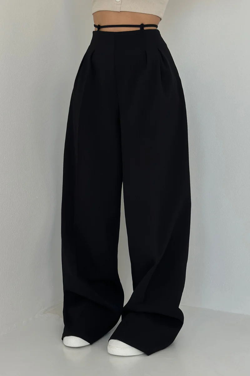High-Waisted Wide-Leg Trousers in Dark Blue, Soft and Comfortable Palazzo Pants for Effortless Style - Image 2