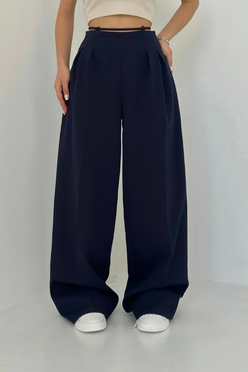 High-Waisted Wide-Leg Trousers in Dark Blue, Soft and Comfortable Palazzo Pants for Effortless Style - Image 6
