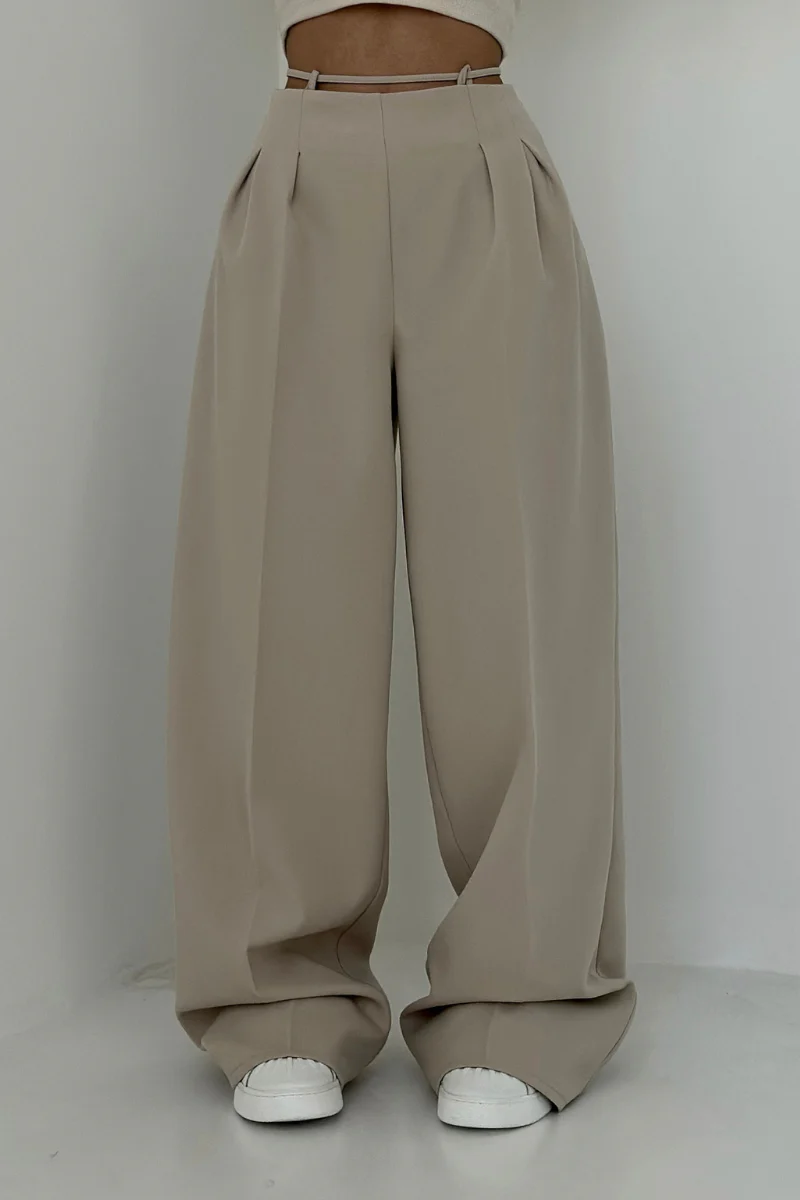 High-Waisted Wide-Leg Trousers in Dark Blue, Soft and Comfortable Palazzo Pants for Effortless Style - Image 9