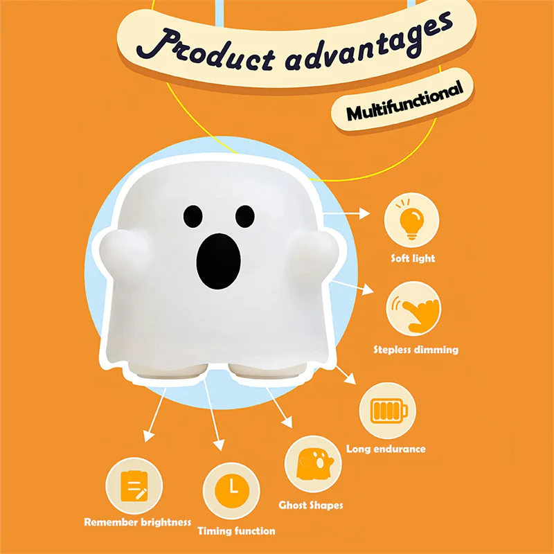 Silicone Night Light Touch Lamp Bedside Cute Halloween - Image 4
