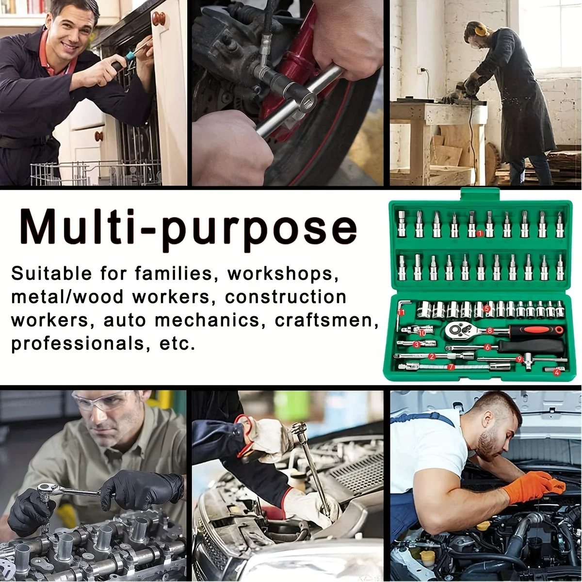Home Tools Drive Socket Set - 1/4 Inch Ratchet Wrench & Metric Hex Bit Kit for Mechanics - Image 4