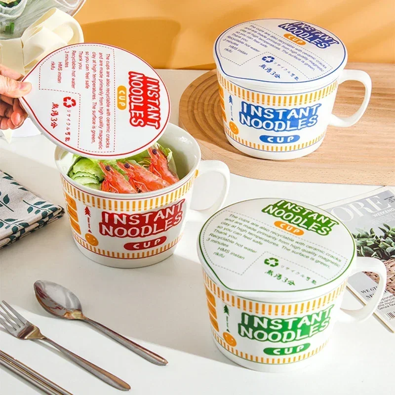 Instant Noodle Bowl Ceramic With Handle And Lid Large - Image 17