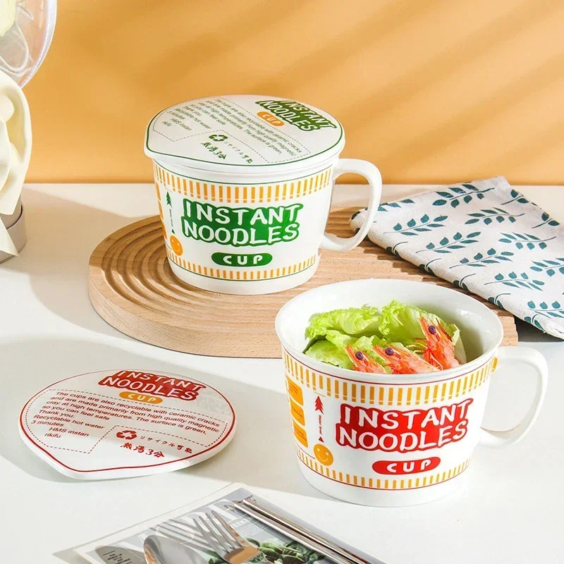 Instant Noodle Bowl Ceramic With Handle And Lid Large - Image 18