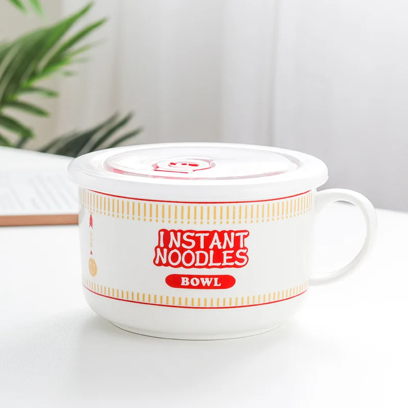 Instant Noodle Bowl Ceramic With Handle And Lid Large - Image 19
