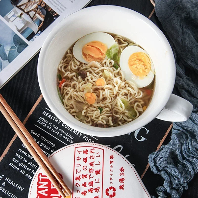 Instant Noodle Bowl Ceramic With Handle And Lid Large - Image 3