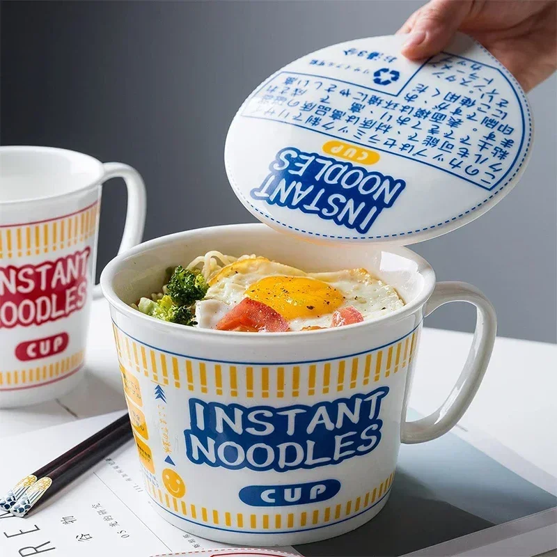 Instant Noodle Bowl Ceramic With Handle And Lid Large - Image 4