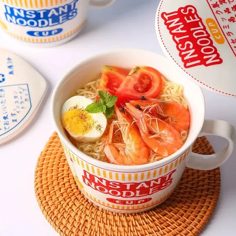 Instant Noodle Bowl Ceramic With Handle And Lid Large - Image 6