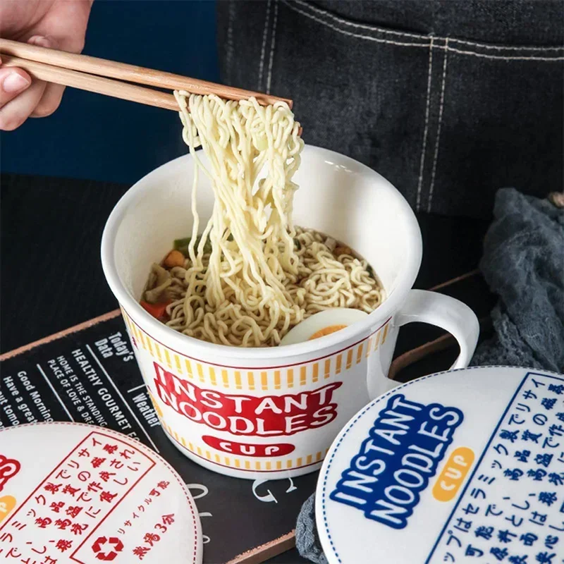 Instant Noodle Bowl Ceramic With Handle And Lid Large - Image 8