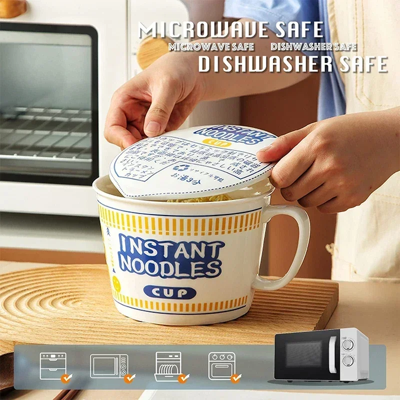 Instant Noodle Bowl Ceramic With Handle And Lid Large - Image 9