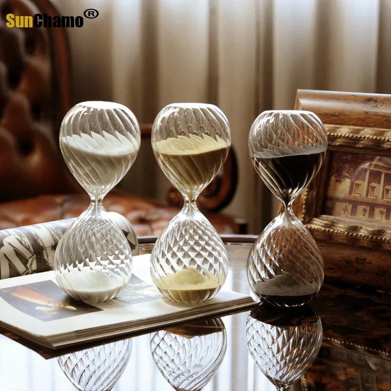 Hourglass Timer 30-Minute Moire Ripple Glass Hourglass Decor Fall 2025 Coffee Shop Centerpiece And Functional Timer Gift