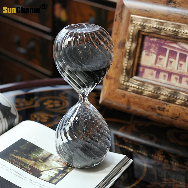 Hourglass Timer 30-Minute Moire Ripple Glass Hourglass Decor Fall 2025 Coffee Shop Centerpiece And Functional Timer Gift - Image 3