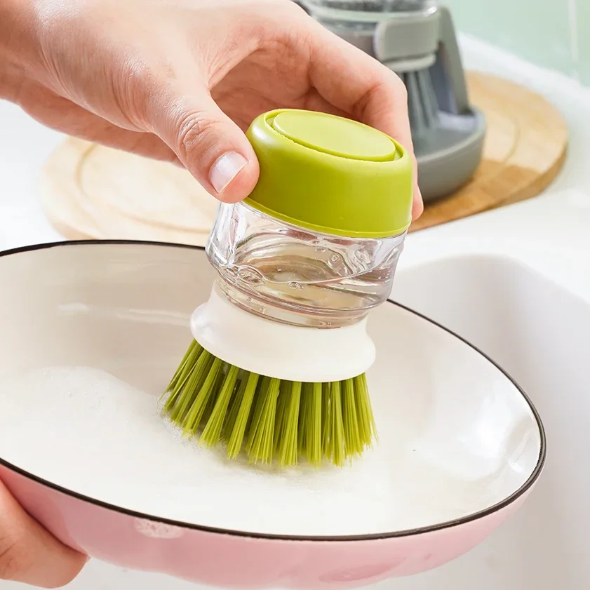 Household Cleaning Brush with Soap Dispenser and Holder - Essential Kitchen Tool - Image 2