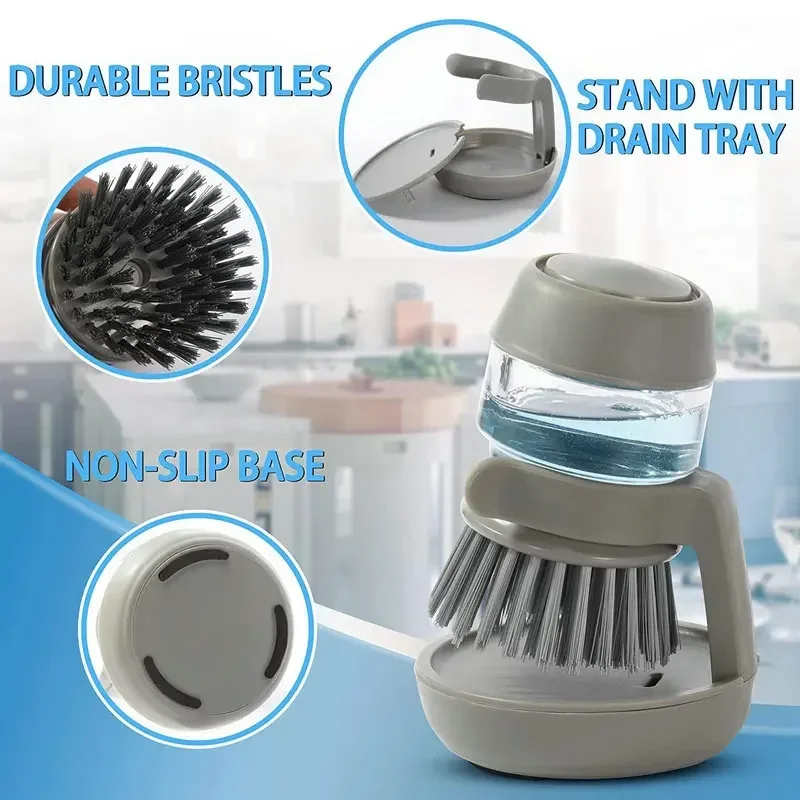 Household Cleaning Brush with Soap Dispenser and Holder - Essential Kitchen Tool - Image 3