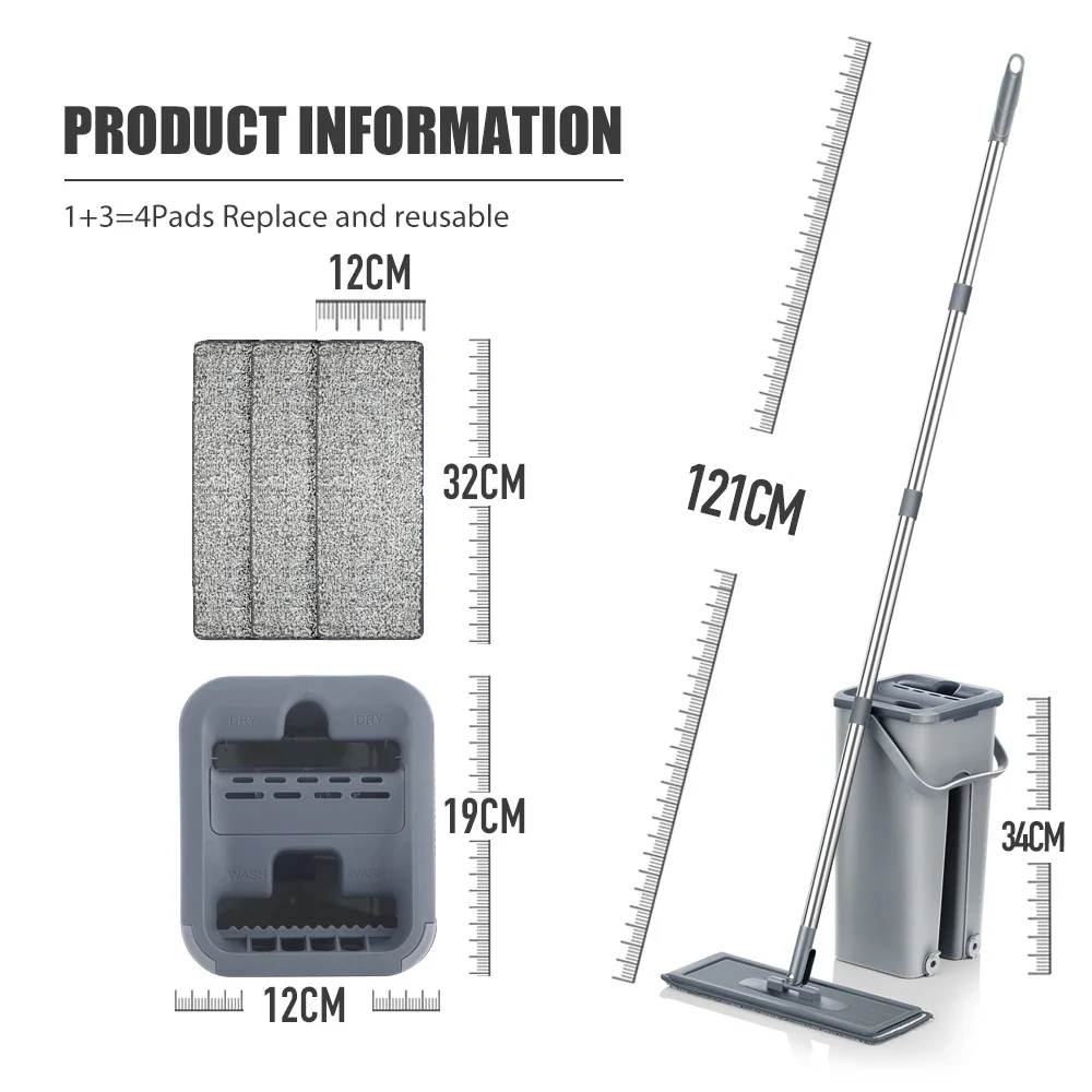 Household Cleaning Hand-Free Flat Floor Mop & Bucket Set with Washable Microfiber 4x Pads - Image 7