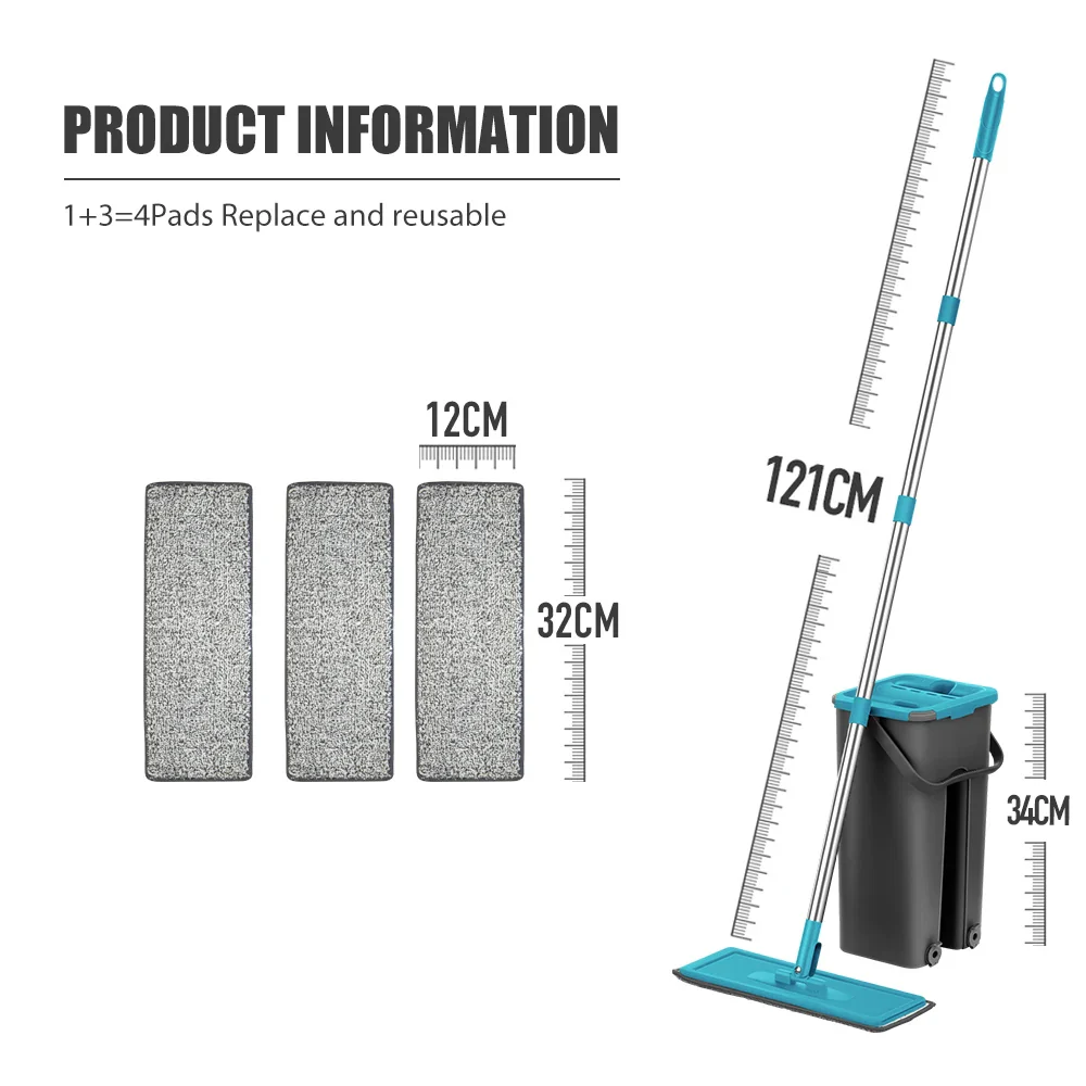 Household Cleaning Hand-Free Flat Floor Mop & Bucket Set with Washable Microfiber 4x Pads - Image 8