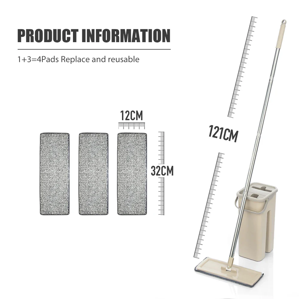 Household Cleaning Hand-Free Flat Floor Mop & Bucket Set with Washable Microfiber 4x Pads - Image 9