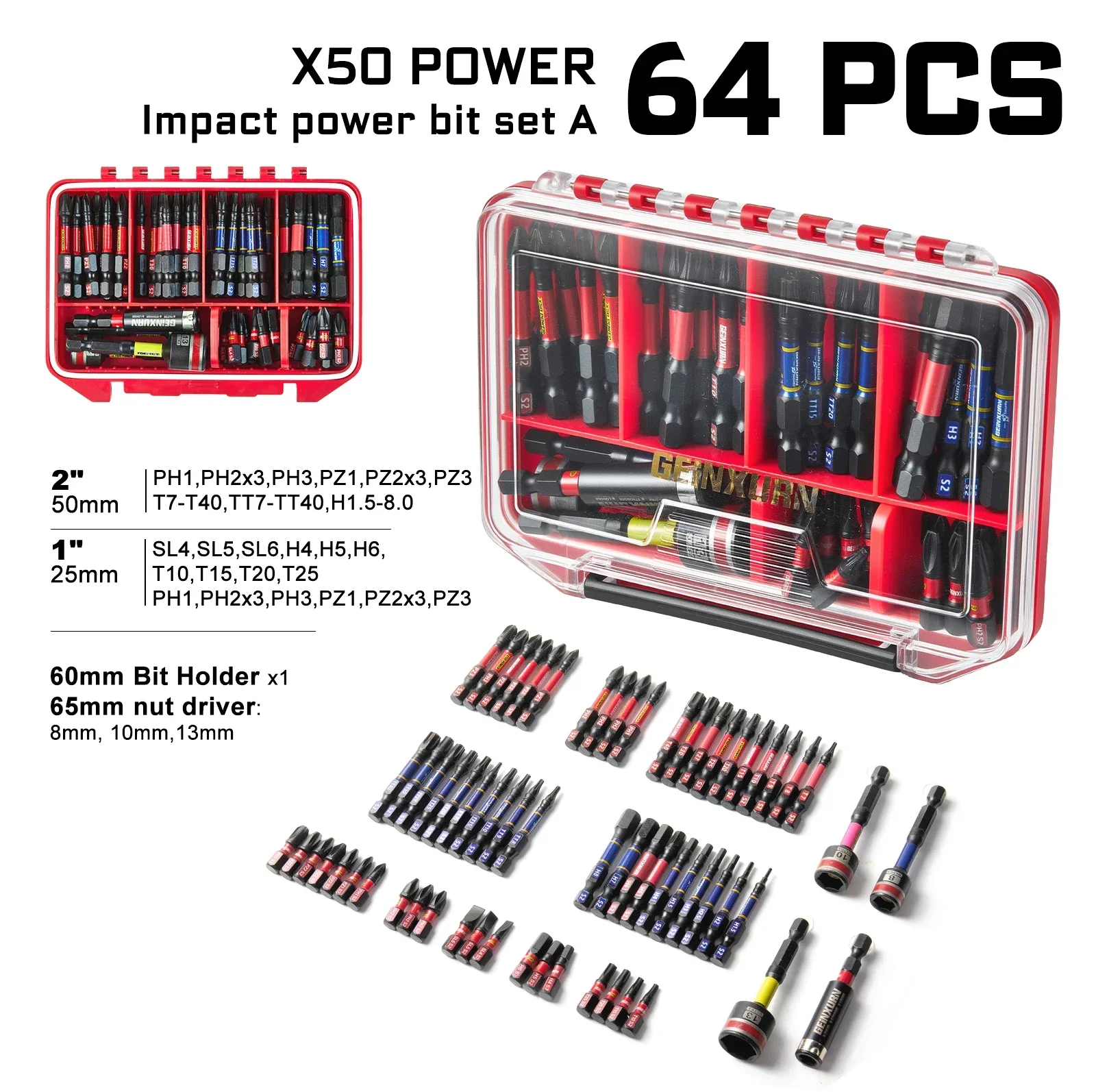 Impact Screwdriver Bits Set Magnetic Case S2 Alloy Steel 50 to 79 Pcs with Bit Holder and Nut Driver Fall 2025 Gift - Image 7