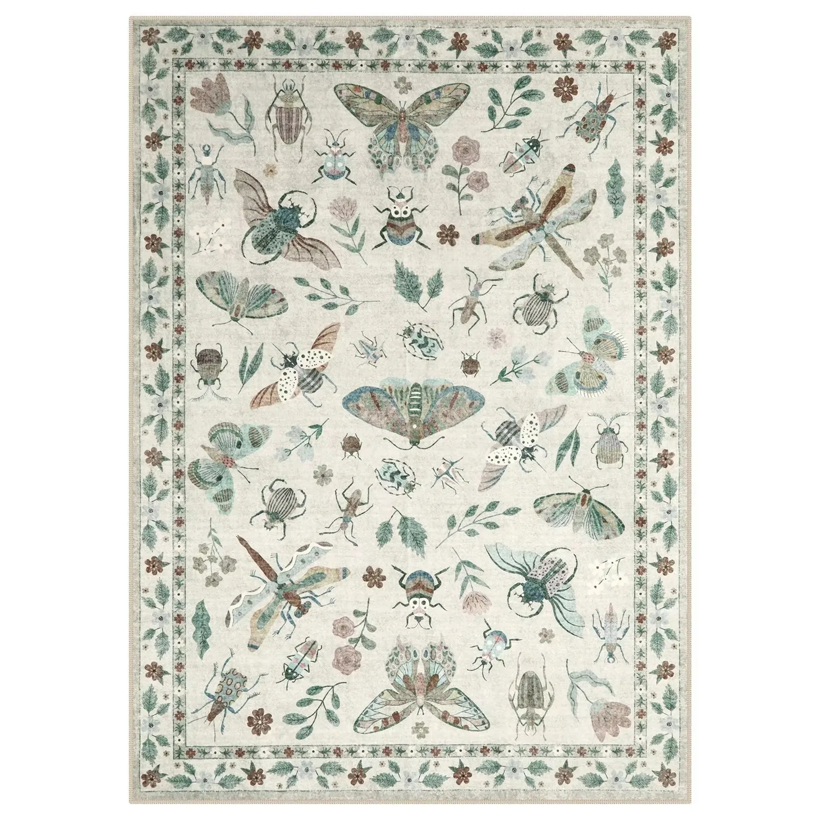 Insect Print Area Rug Teal Washable Non Slip Living Room - Image 12