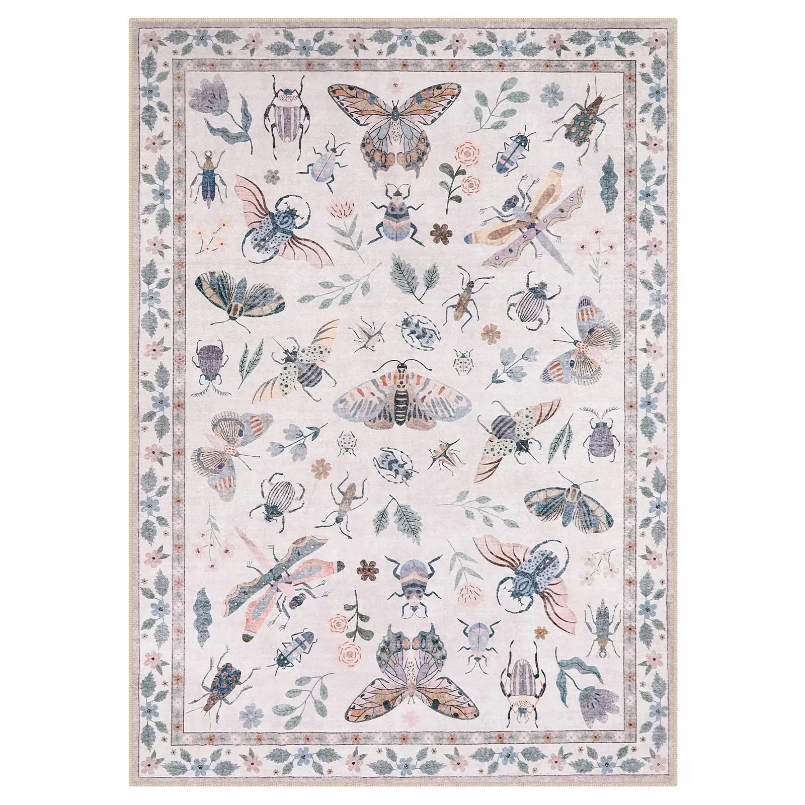 Insect Print Area Rug Teal Washable Non Slip Living Room - Image 13