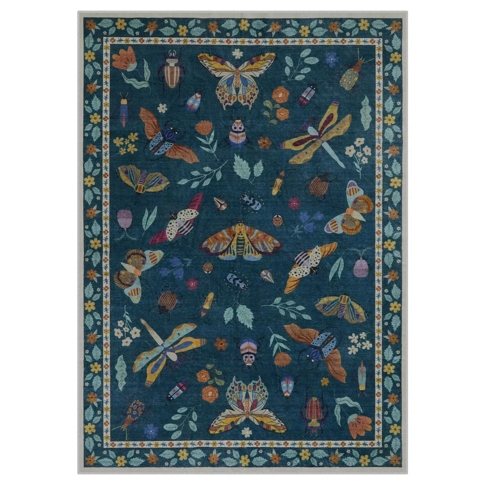 Insect Print Area Rug Teal Washable Non Slip Living Room - Image 14