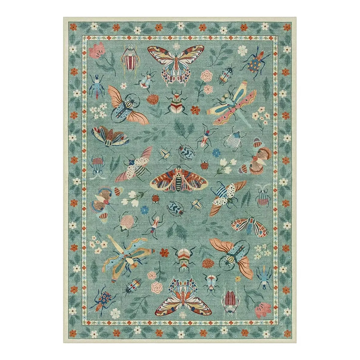 Insect Print Area Rug Teal Washable Non Slip Living Room - Image 15