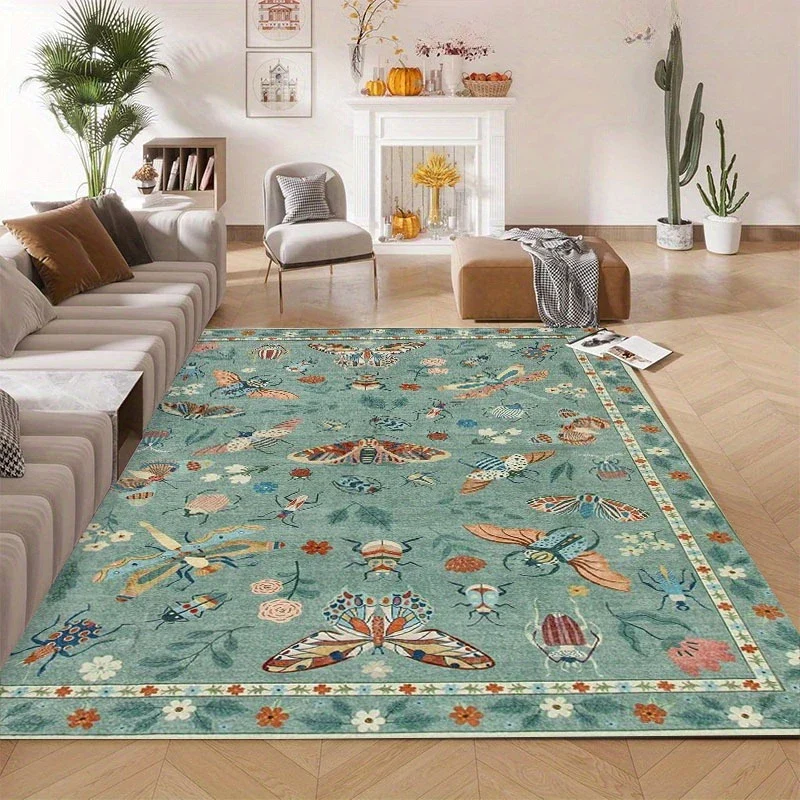 Insect Print Area Rug Teal Washable Non Slip Living Room - Image 7