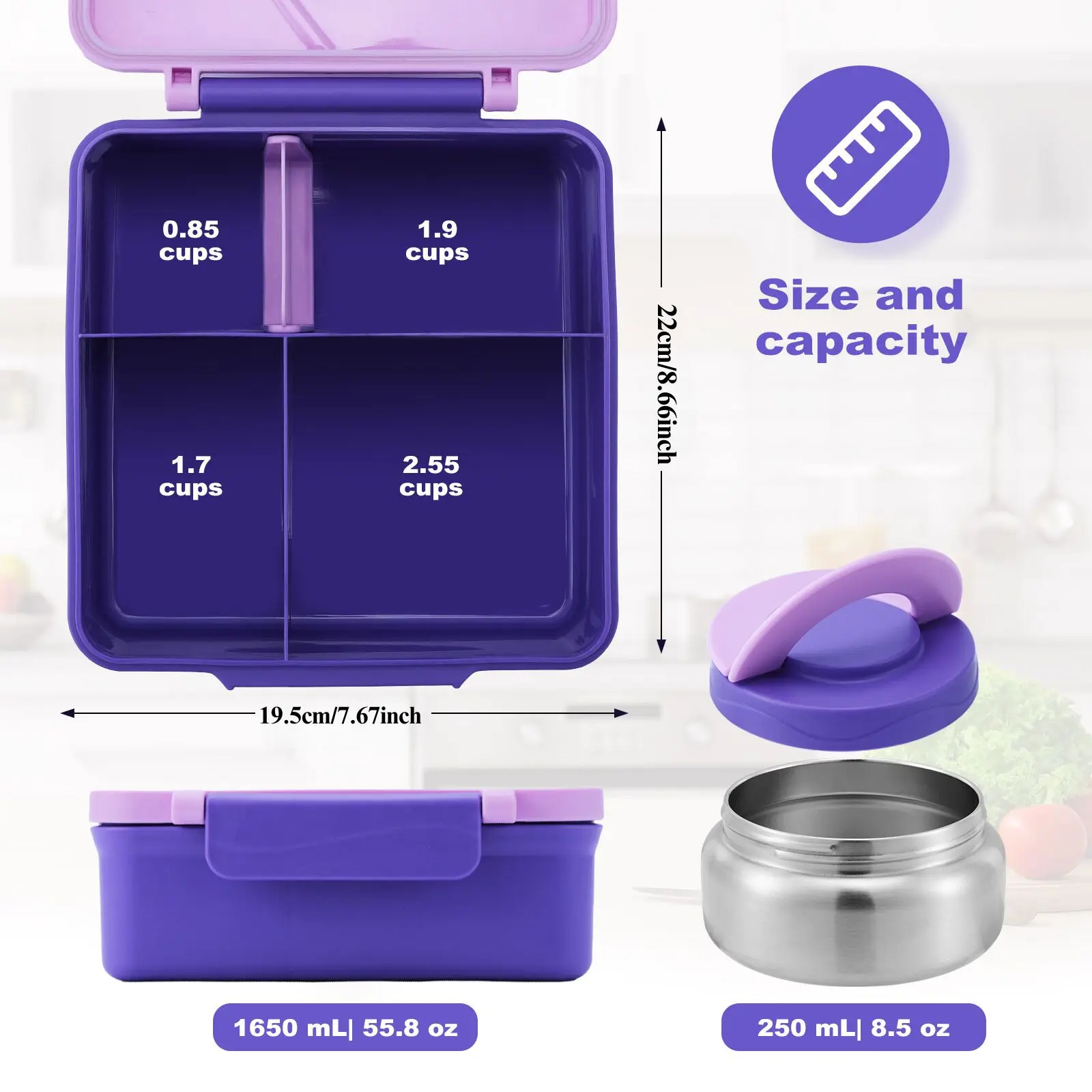 Insulated Lunch Box Four Grid With Thermal Soup Container Bento Style Back To School Fall 2025 Keeps Food Warm - Image 2