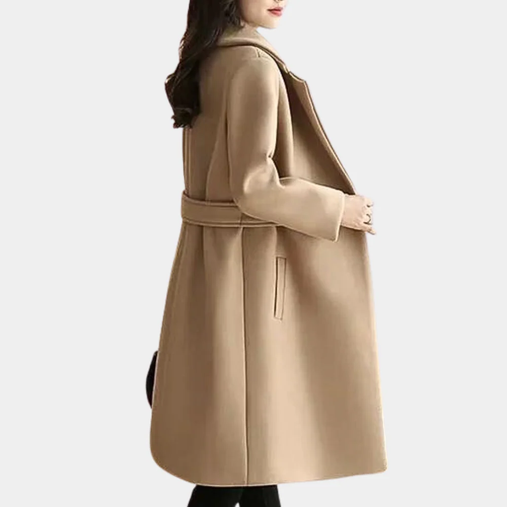 Insulating Classic Womens Long Coat - Notch Lapel, Wool - Image 2