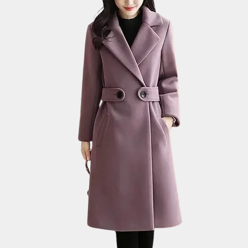 Insulating Classic Womens Long Coat - Notch Lapel, Wool - Image 6