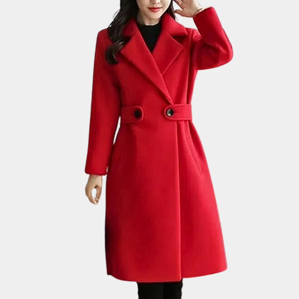 Insulating Classic Womens Long Coat - Notch Lapel, Wool - Image 7
