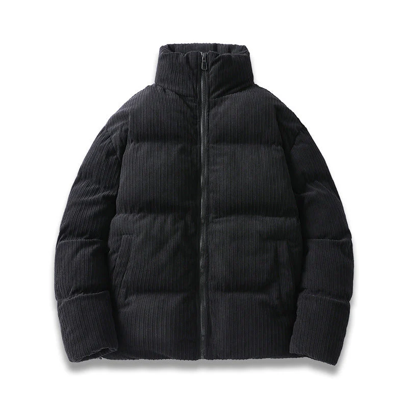 Insulating Cotton Coat - Stand Collar Boxy Loose, Corduroy - Image 6